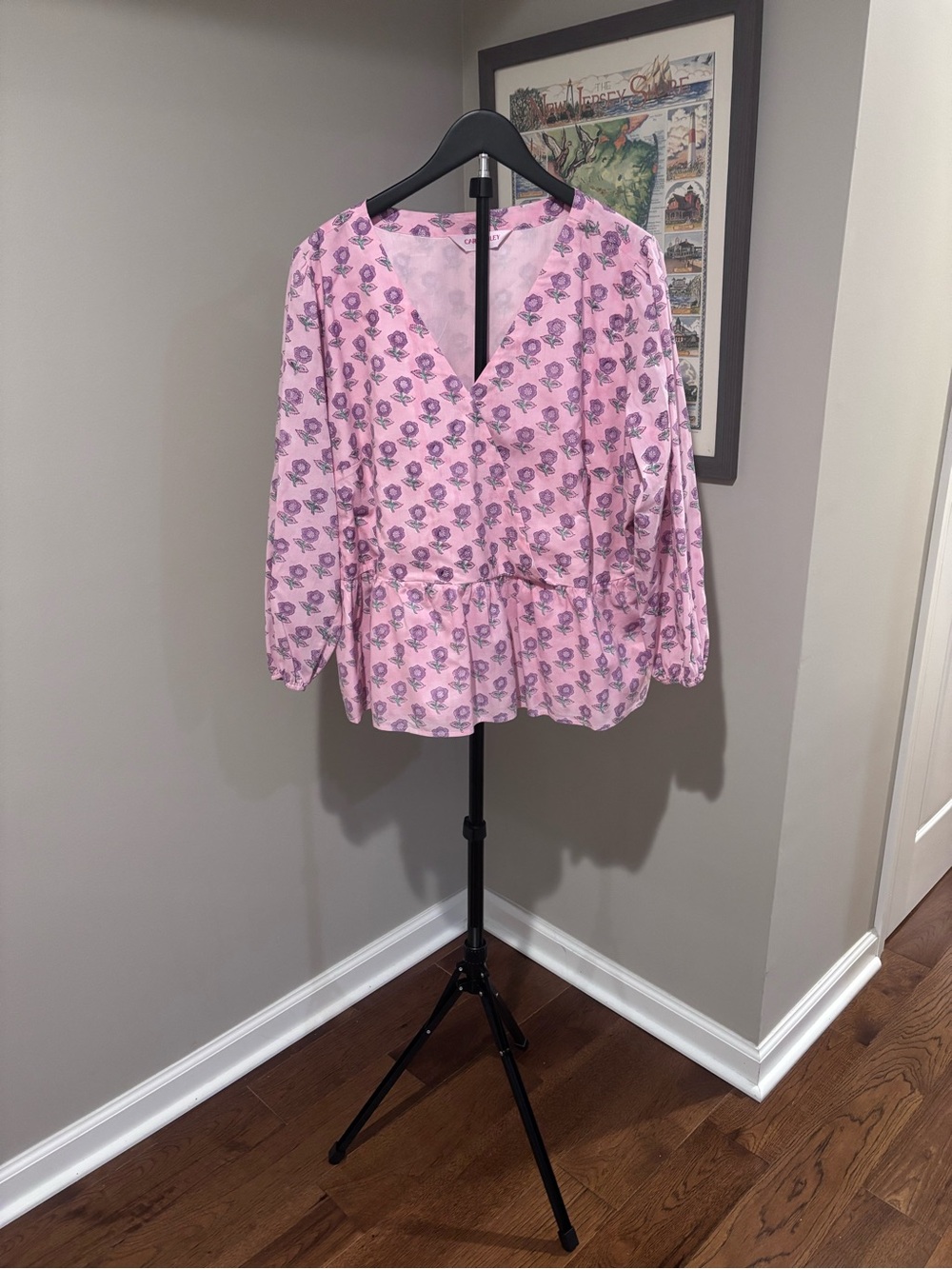 Women's Pink Floral V-Neck Peplum Tunic